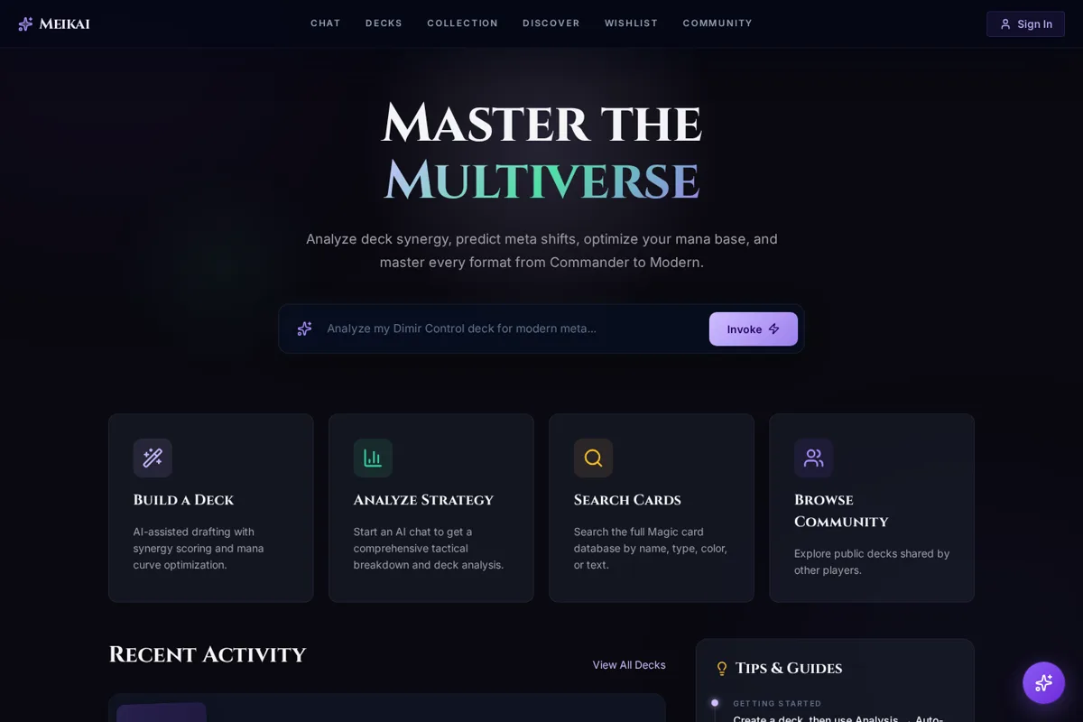 Meikai interface for building and analyzing Magic: The Gathering decks